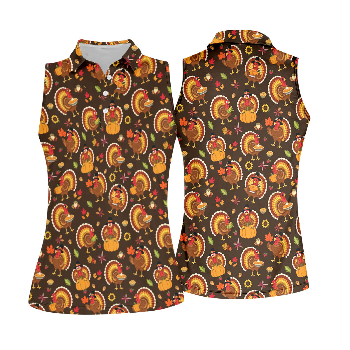 Thanksgiving Turkey Medallion Golf Shirt, Womens Golf Tops, Golf Shirts For Women