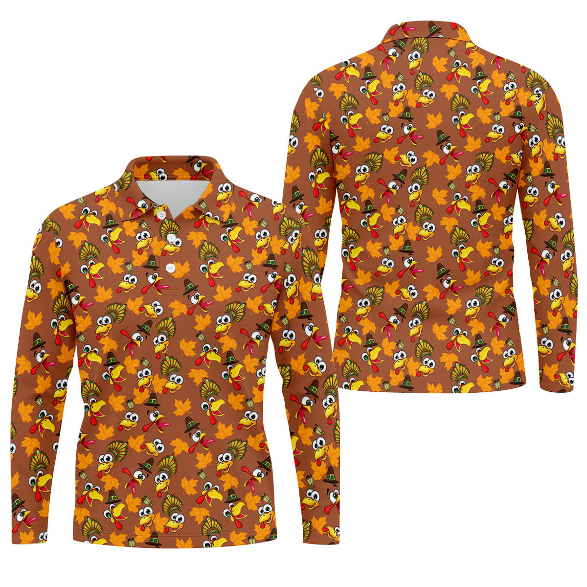 Thanksgiving Turkey Leaves Golf Shirt, Golf Shirts For Men, Funny Mens Golf Shirts