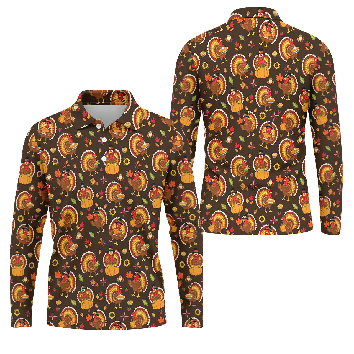 Thanksgiving Turkey Medallion Golf Shirt, Mens Golf Polo, Funny Mens Golf Shirts