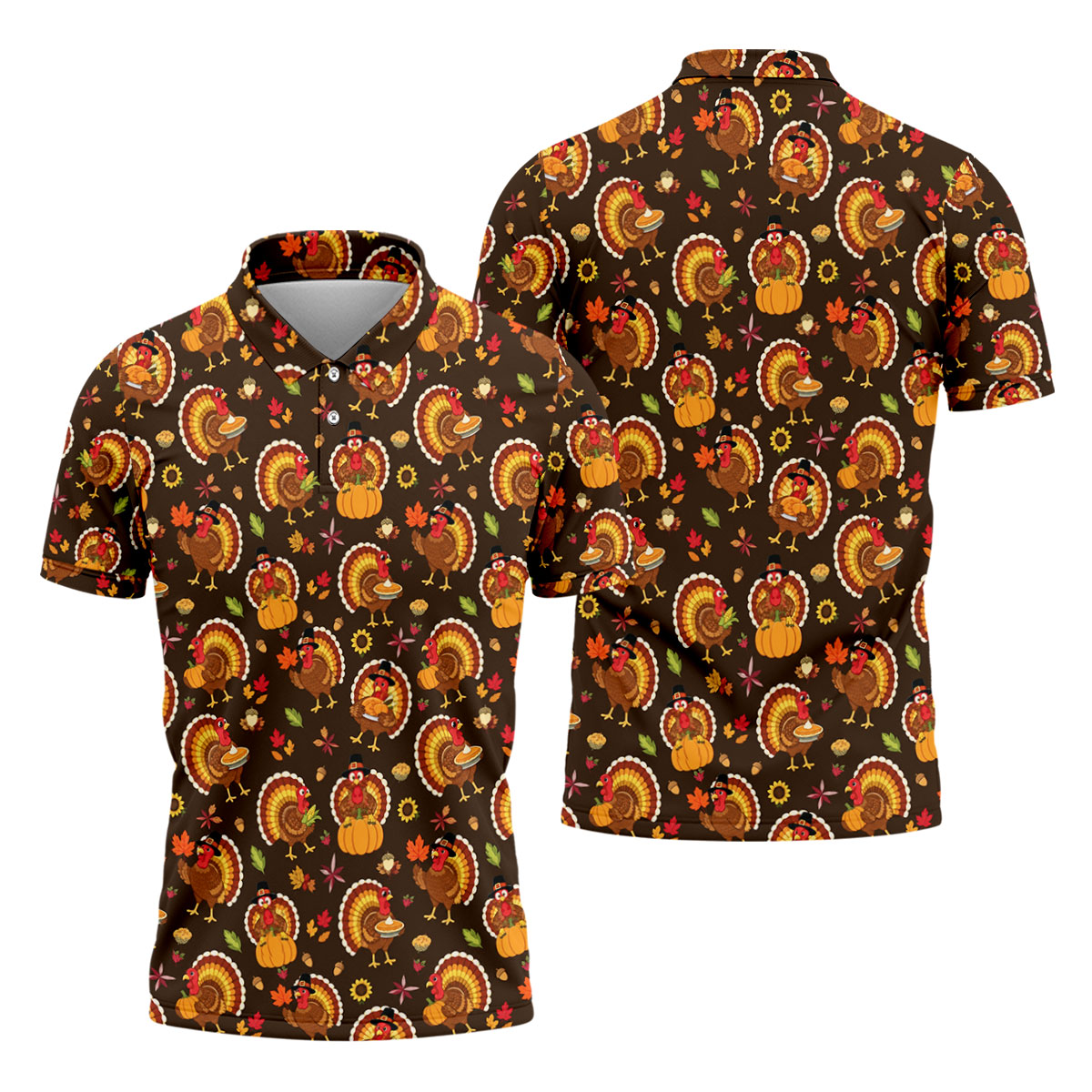 Thanksgiving Turkey Medallion Golf Shirt, Mens Golf Polo, Funny Mens Golf Shirts
