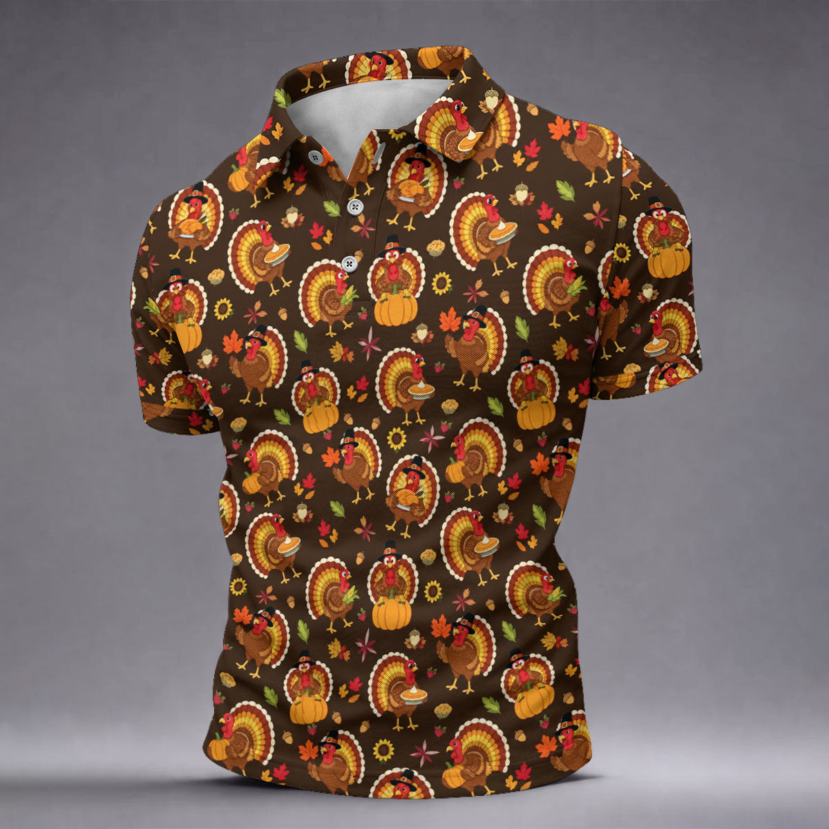 Thanksgiving Turkey Medallion Golf Shirt, Mens Golf Polo, Funny Mens Golf Shirts