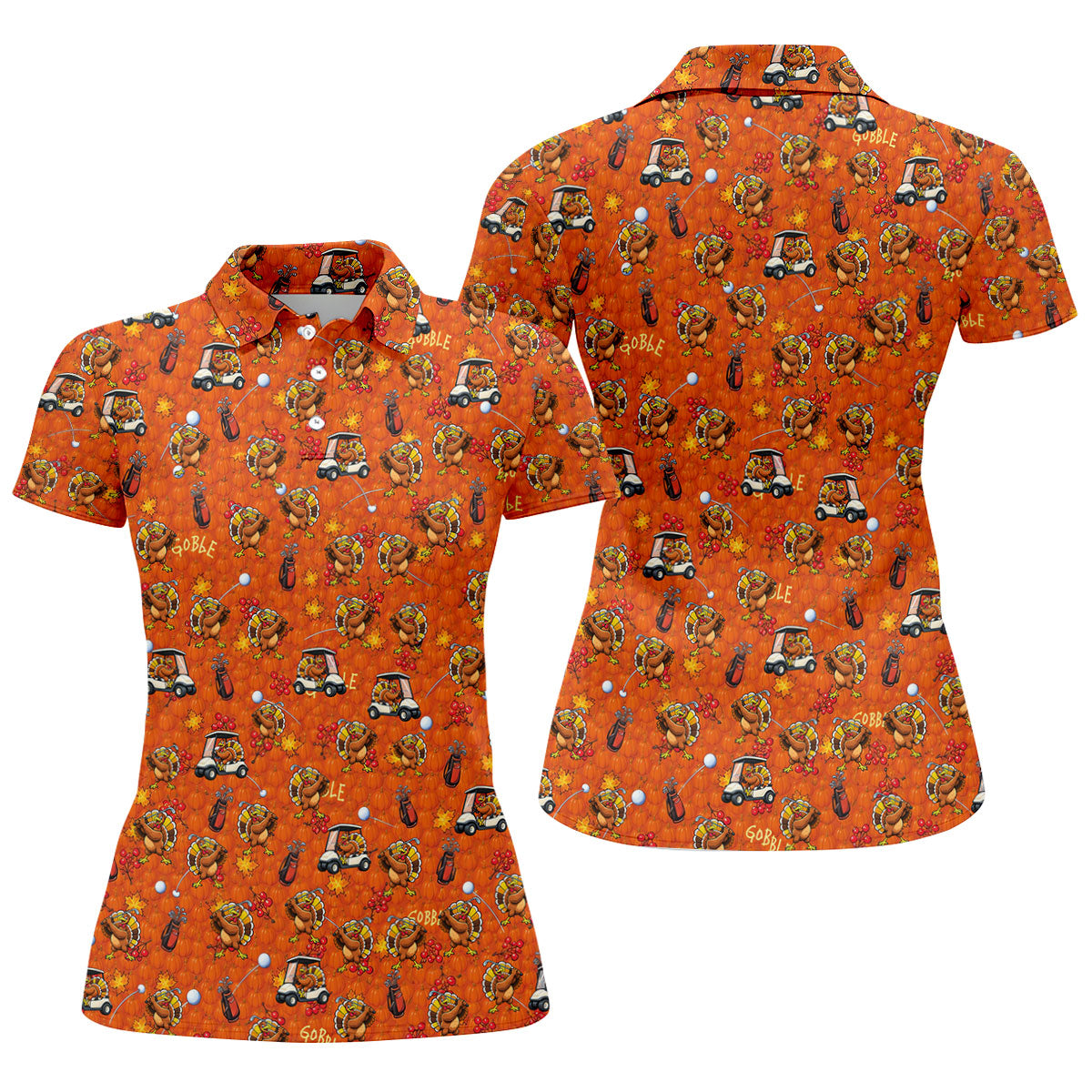 Thanksgiving Cartoon Turkey Golf Shirt, Ladies Golf Shirts, Womens Golf Clothing