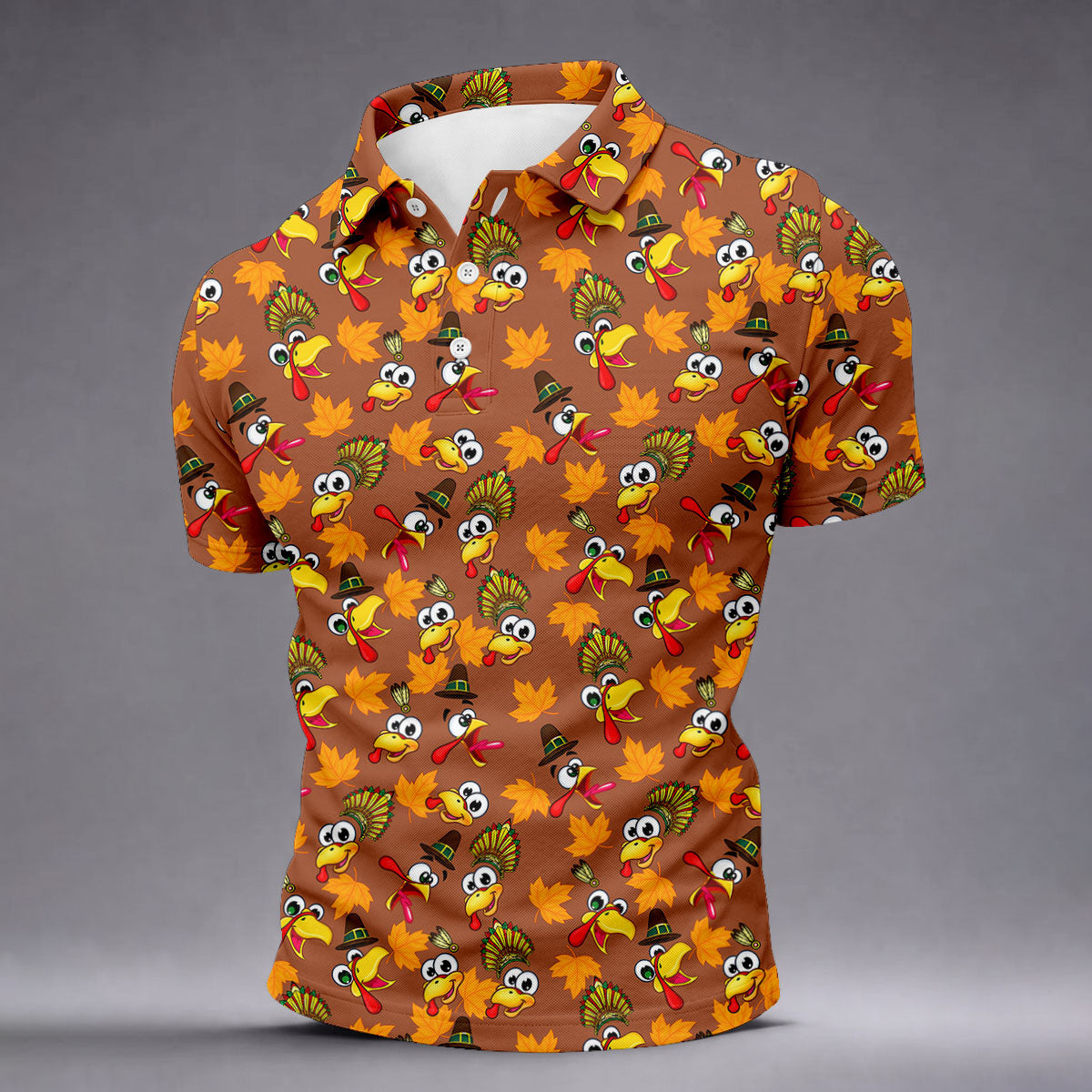 Thanksgiving Turkey Leaves Golf Shirt, Golf Shirts For Men, Funny Mens Golf Shirts