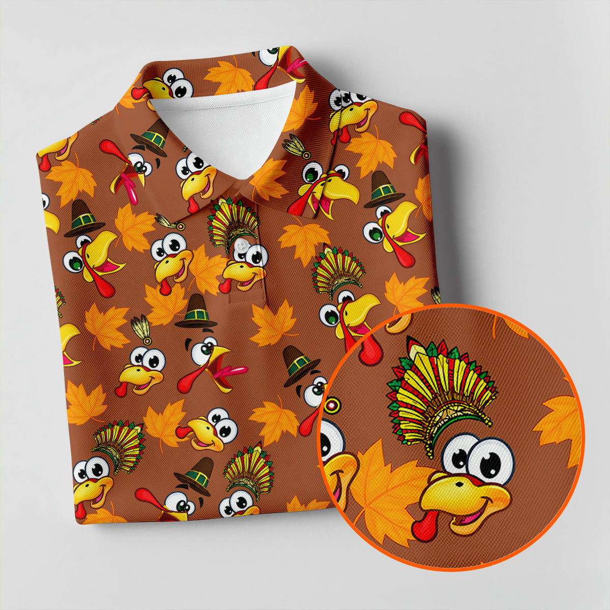 Thanksgiving Turkey Leaves Golf Shirt, Golf Shirts For Men, Funny Mens Golf Shirts