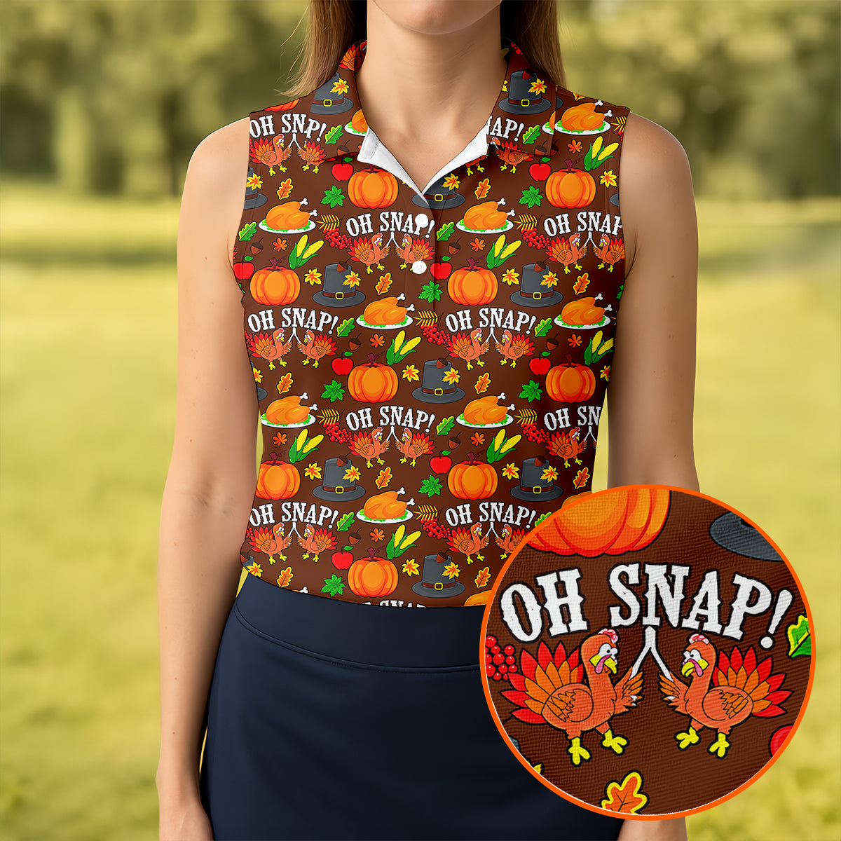 Thanksgiving Oh Snap Pumpkin Golf Shirt, Ladies Golf Shirts, Womens Golf Apparel