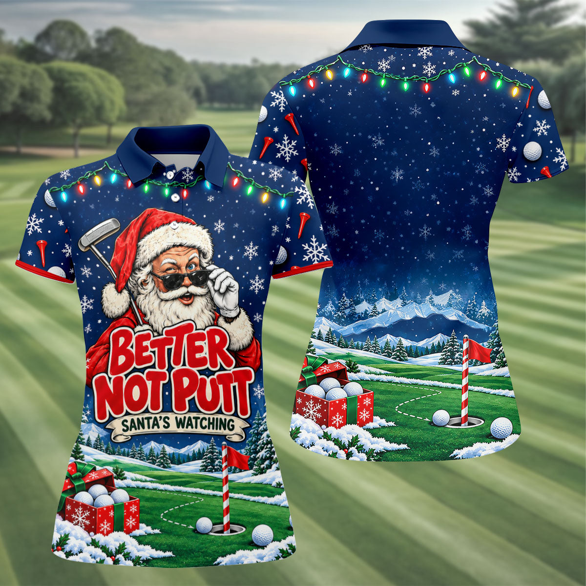 Better Not Putt Santa Christmas Golf Shirt, Womens Golf Tops, Ladies Golf Apparel