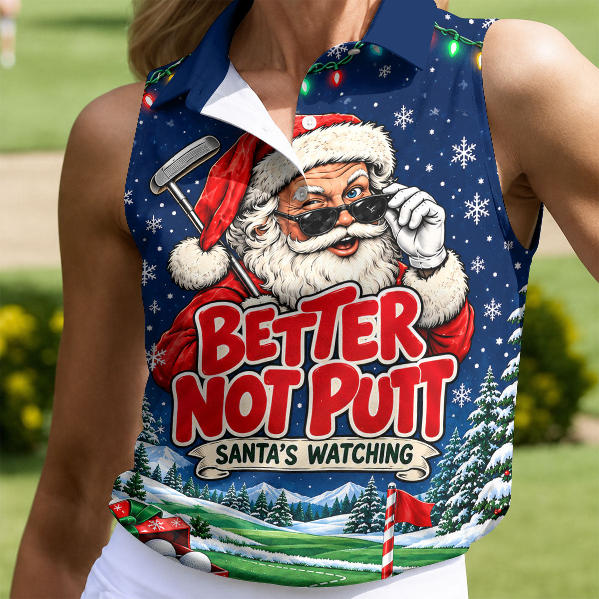 Better Not Putt Santa Christmas Golf Shirt, Womens Golf Tops, Ladies Golf Apparel