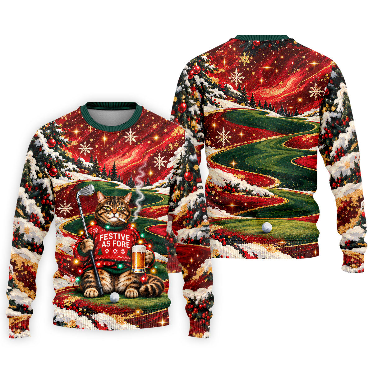 Cat Beer Snow Christmas Golf Shirt, Golf Shirts For Men, Mens Holiday Golf Shirts