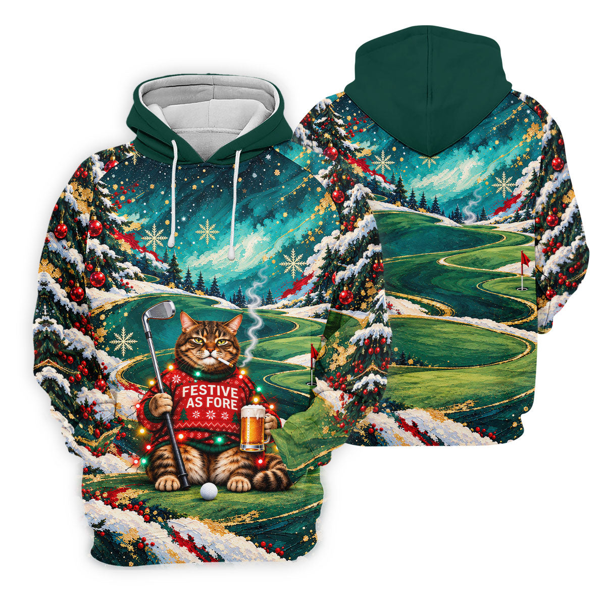 Aurora Cat Beer Christmas Golf Shirt, Womens Golf Apparel, Golf Shirts For Women