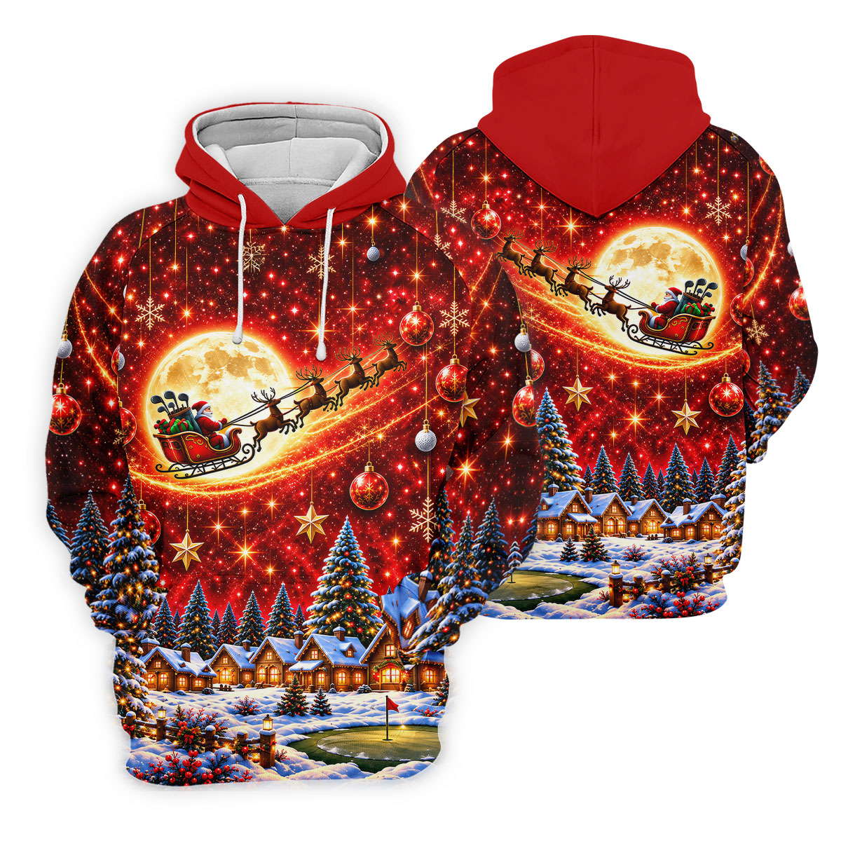 Santa Sleigh Comet Christmas Golf Shirt, Mens Golf Polo, Mens Holiday Golf Shirts