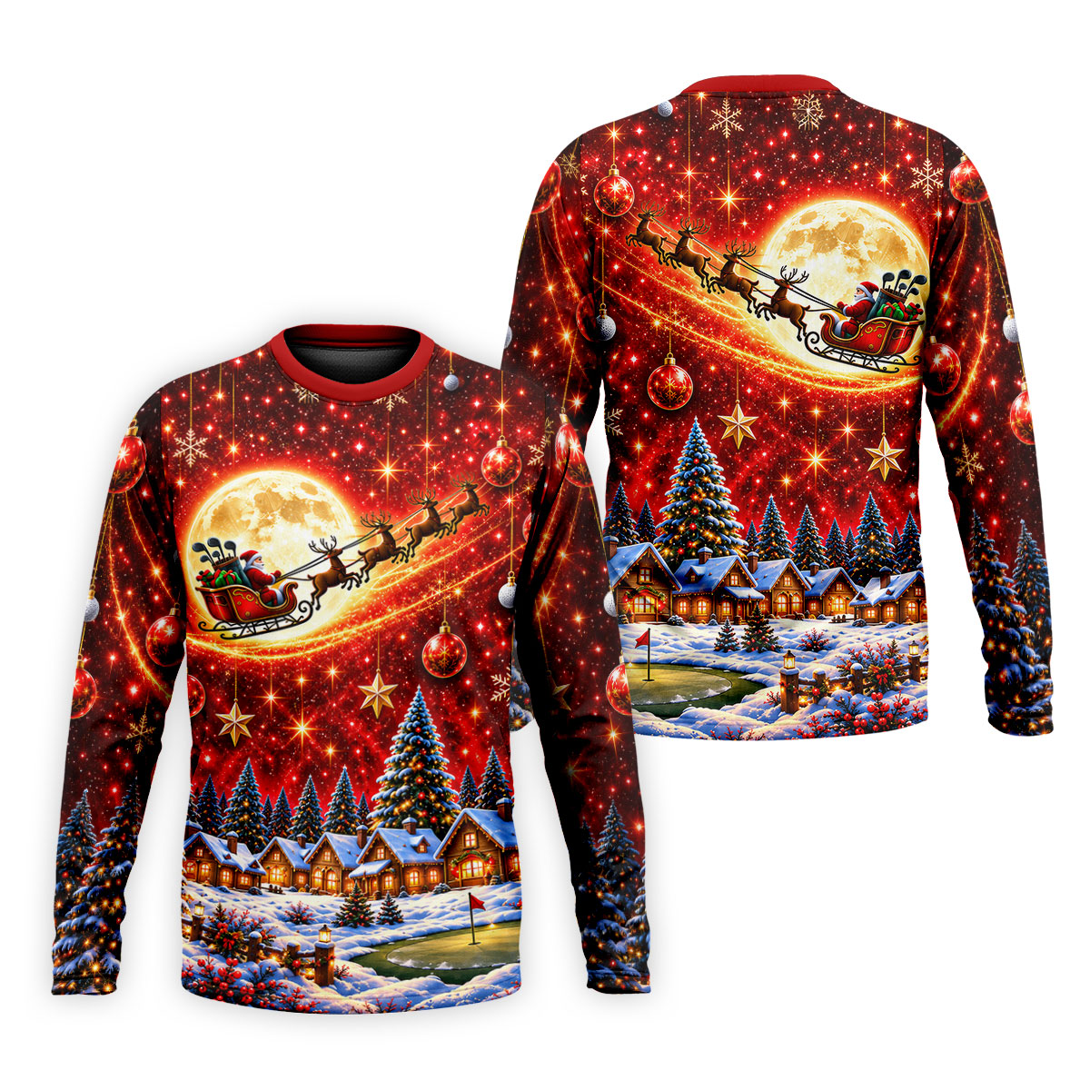Santa Sleigh Comet Christmas Golf Shirt, Mens Golf Polo, Mens Holiday Golf Shirts