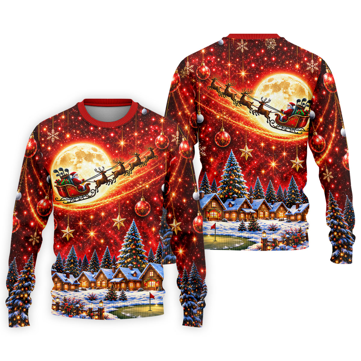 Santa Sleigh Comet Christmas Golf Shirt, Mens Golf Polo, Mens Holiday Golf Shirts