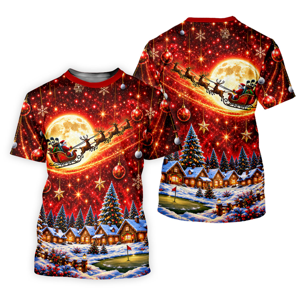 Santa Sleigh Comet Christmas Golf Shirt, Ladies Golf Shirts, Womens Golf Apparel