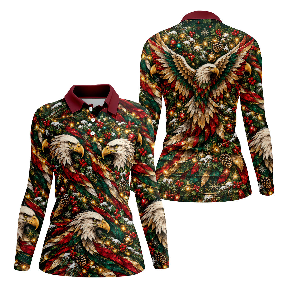 Funny Eagle Pattern Christmas Golf Shirt, Womens Golf Tops, Womens Golf Clothing
