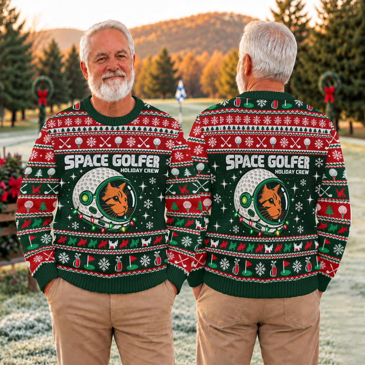 Ugly Christmas Sweater Space Golfer, Christmas Golf Gift, Funny Christmas Outfit