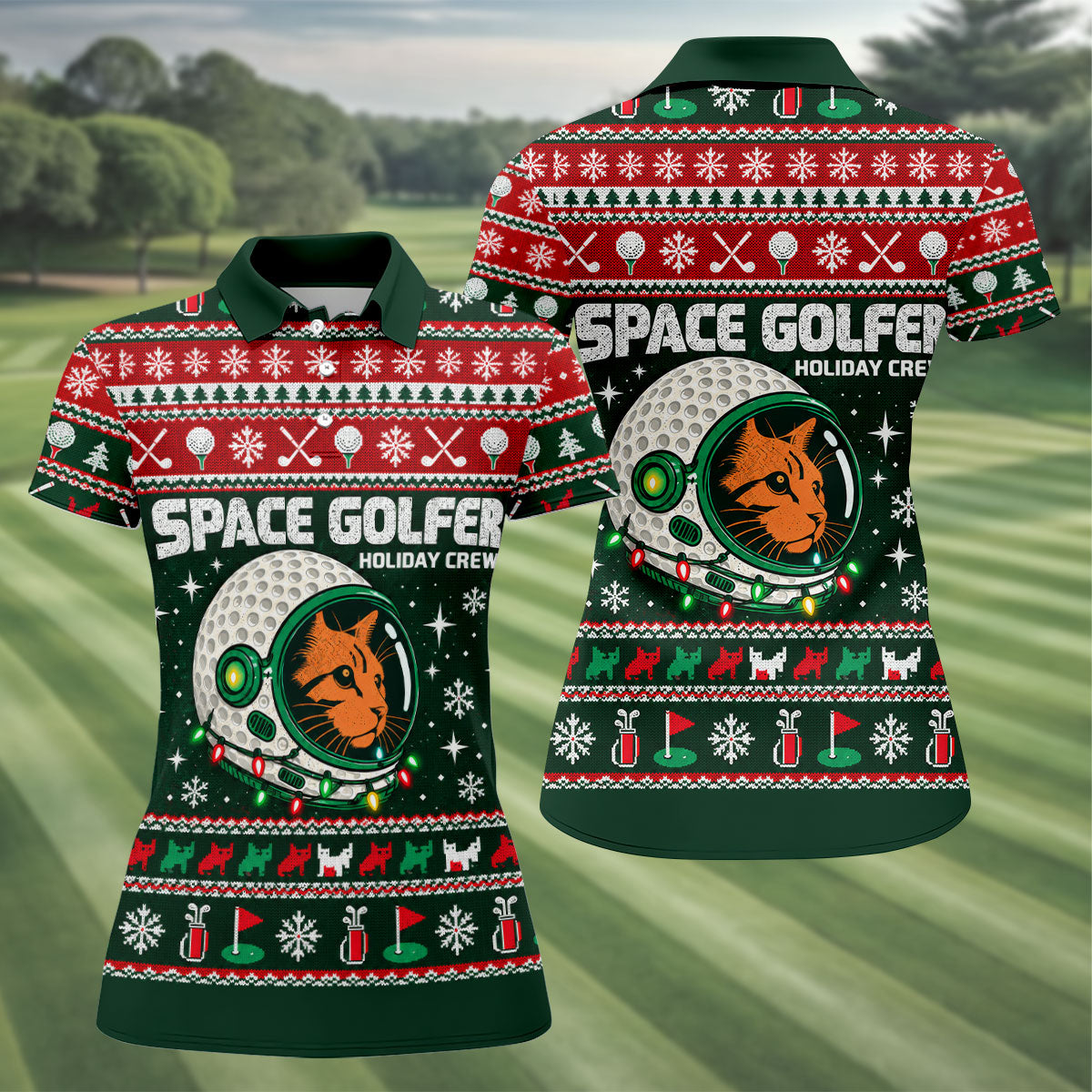 Funny Space Golfer Christmas Golf Shirt, Ladies Golf Shirts, Womens Golf Clothing