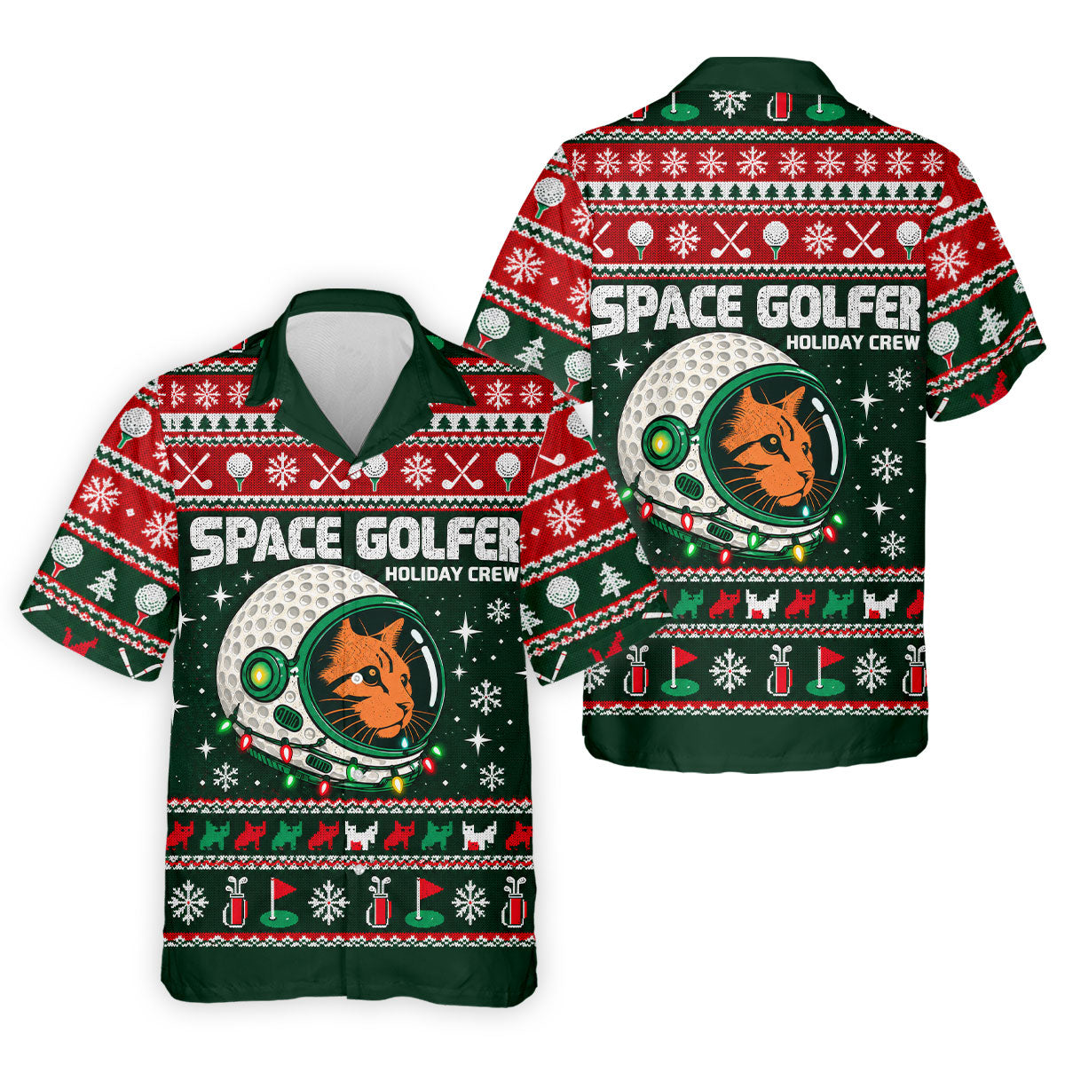 Space Golfer Christmas Golf Shirt, Funny Mens Golf Shirts, Mens Holiday Golf Shirts