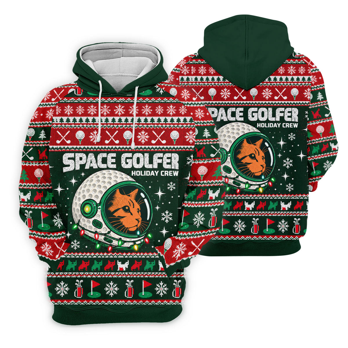 Space Golfer Christmas Golf Shirt, Funny Mens Golf Shirts, Mens Holiday Golf Shirts