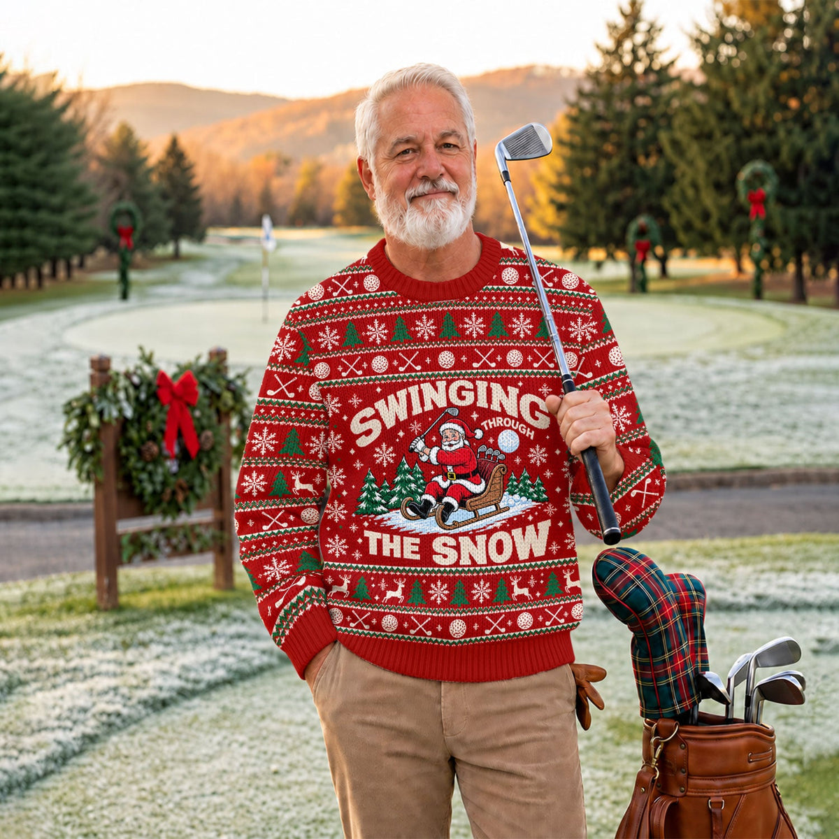 Ugly Christmas Sweater Swinging In The Snow, Ugly Sweater Party, Golf Lover Gifts