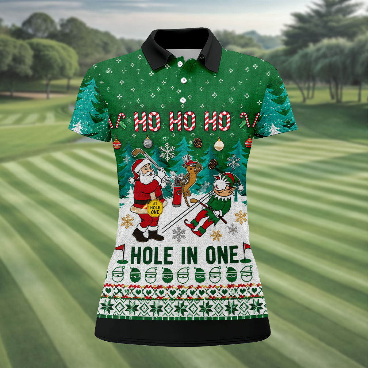 Santa Hole In One Christmas Golf Shirt, Ladies Golf Shirts, Golf Gifts For Women