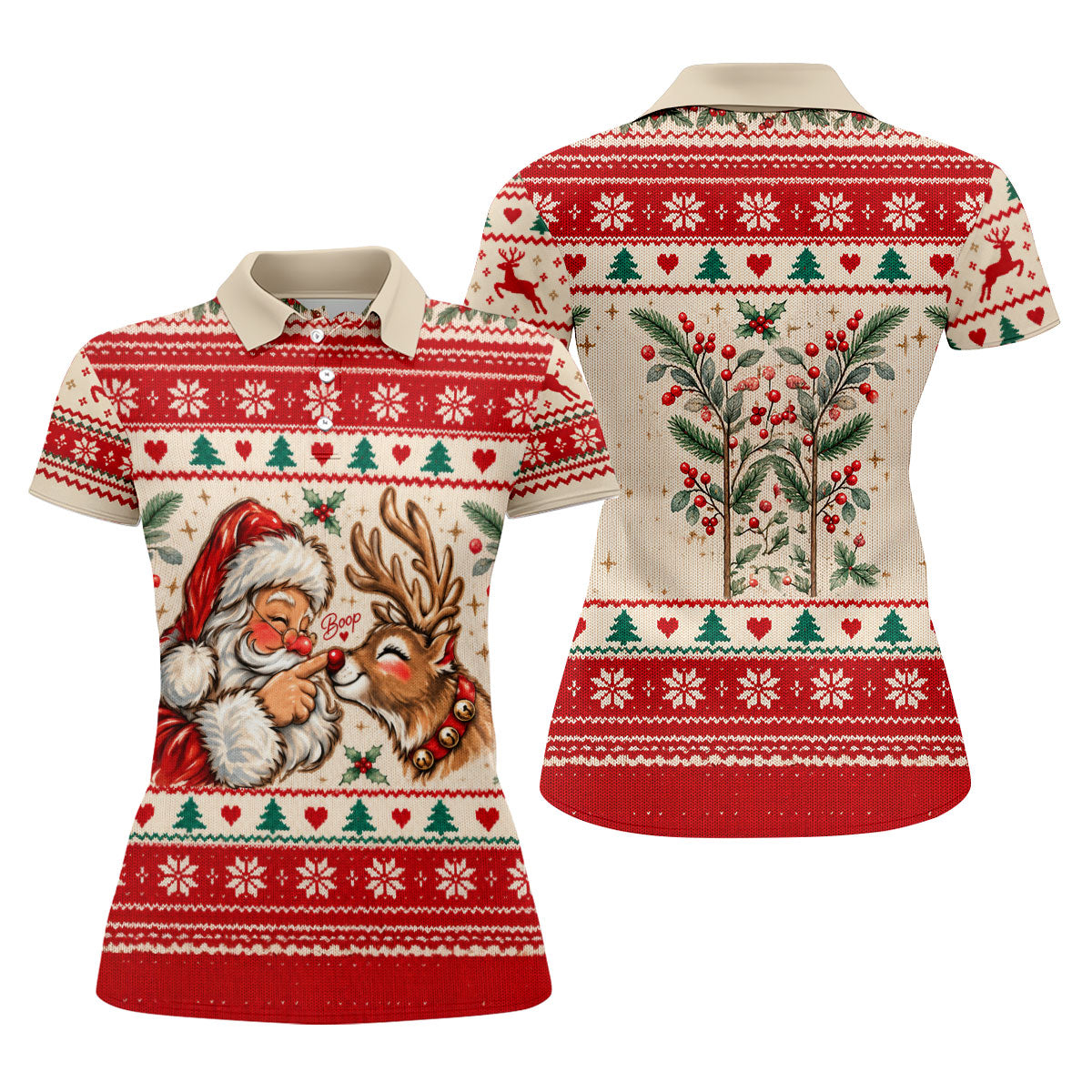 Santa Reindeer Christmas Golf Shirt, Golf Shirts For Women, Womens Golf Clothing