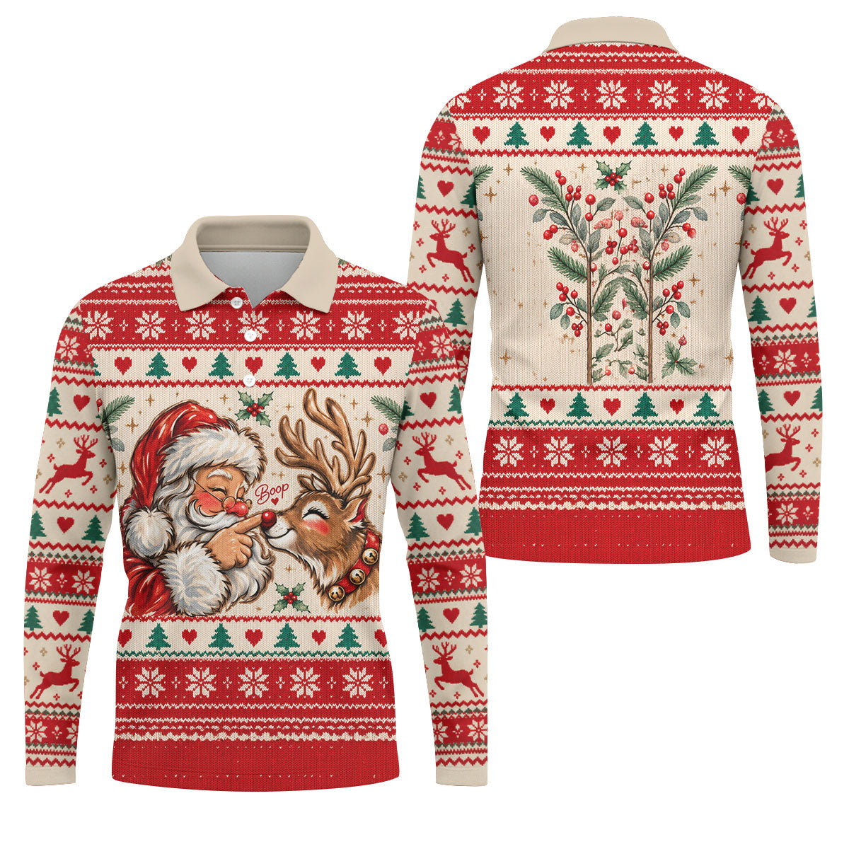 Santa Reindeer Christmas Golf Shirt, Mens Golf Apparel, Mens Holiday Golf Shirts