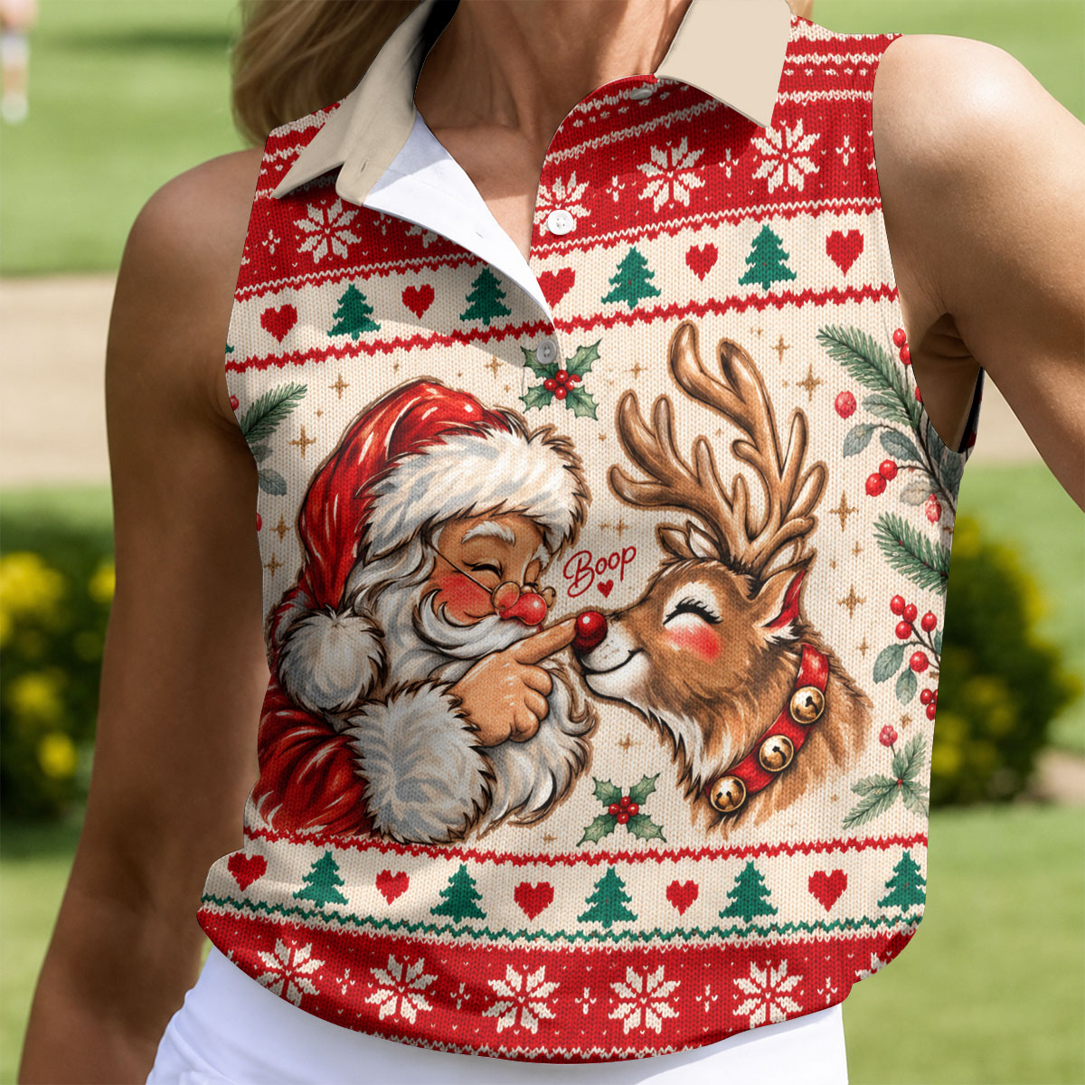 Santa Reindeer Christmas Golf Shirt, Golf Shirts For Women, Womens Golf Clothing
