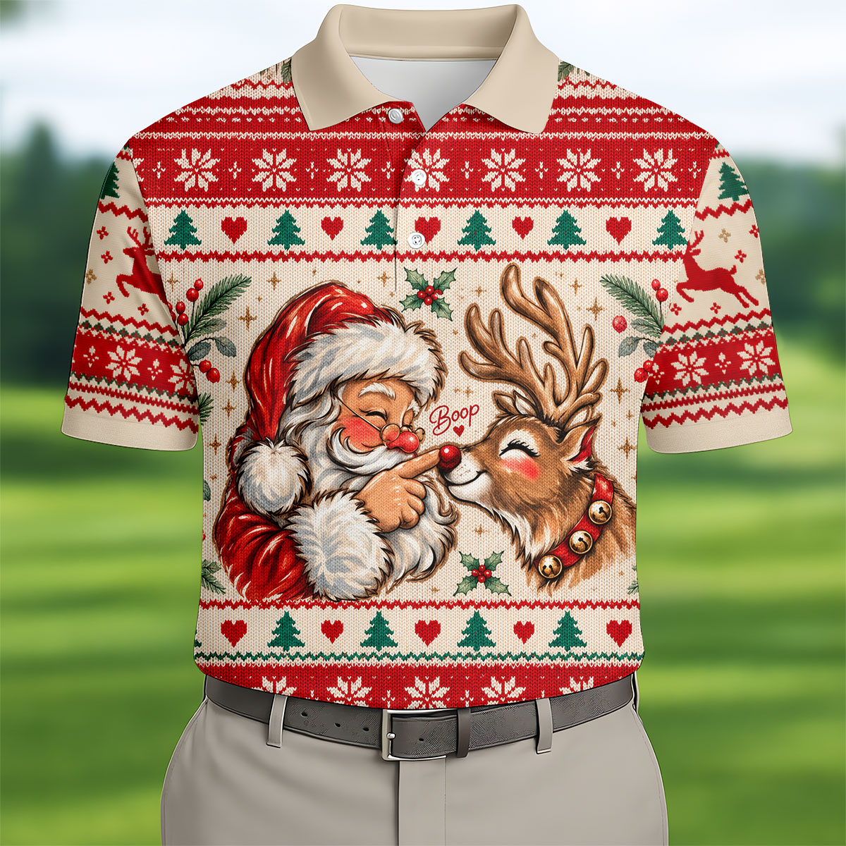Santa Reindeer Christmas Golf Shirt, Mens Golf Apparel, Mens Holiday Golf Shirts