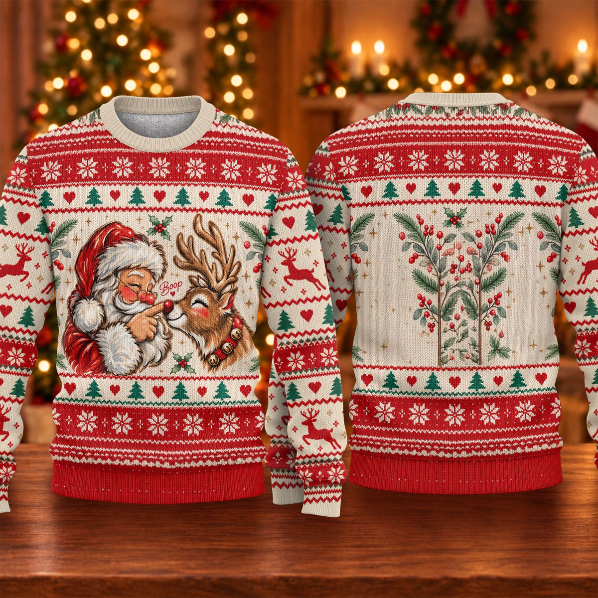 Ugly Christmas Sweater Santa Reindeer, Christmas Golf Gift, Holiday Party Sweater