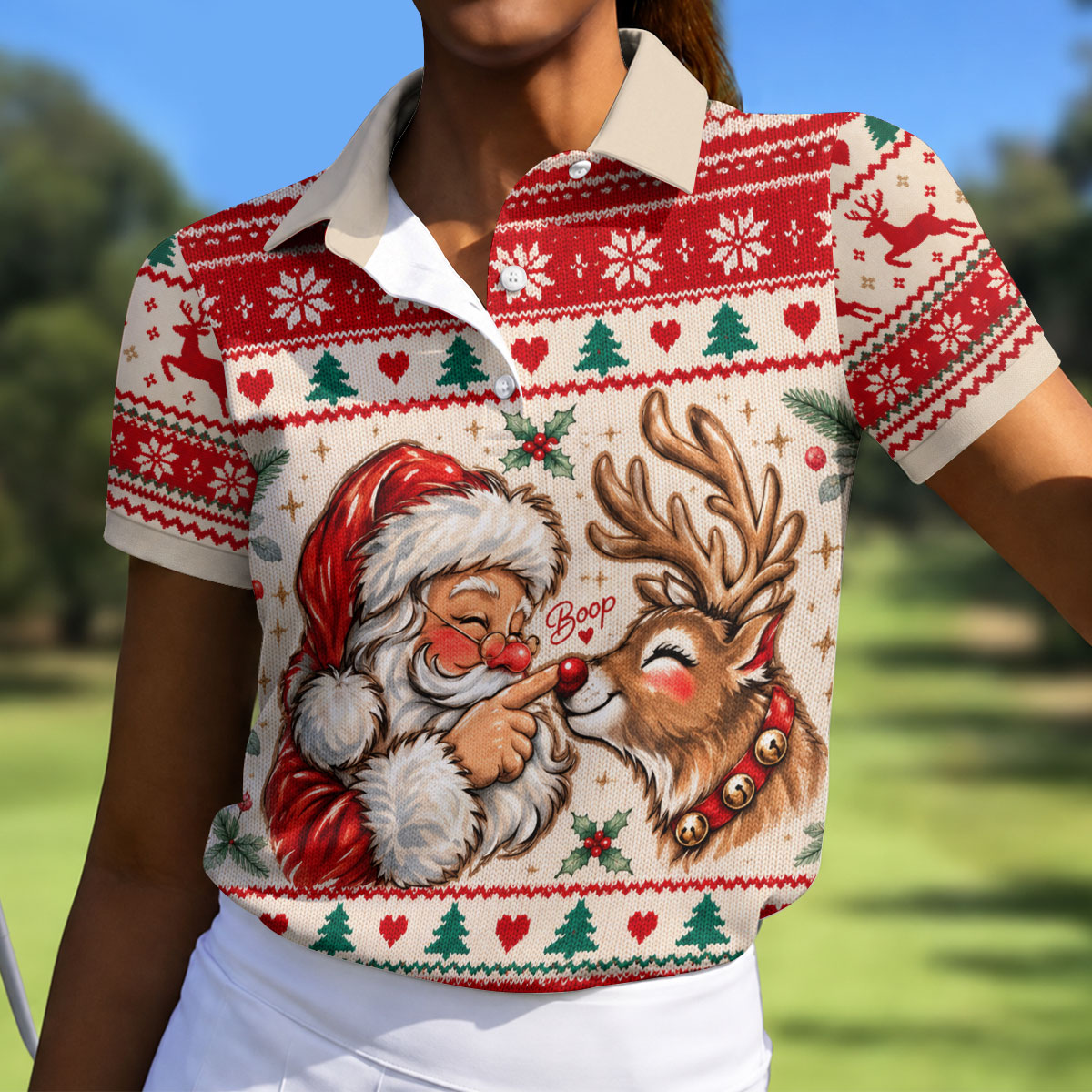 Santa Reindeer Christmas Golf Shirt, Golf Shirts For Women, Womens Golf Clothing