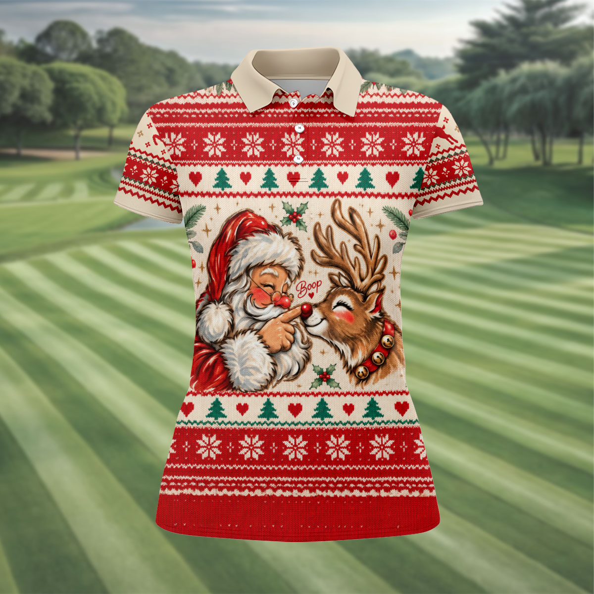 Santa Reindeer Christmas Golf Shirt, Golf Shirts For Women, Womens Golf Clothing