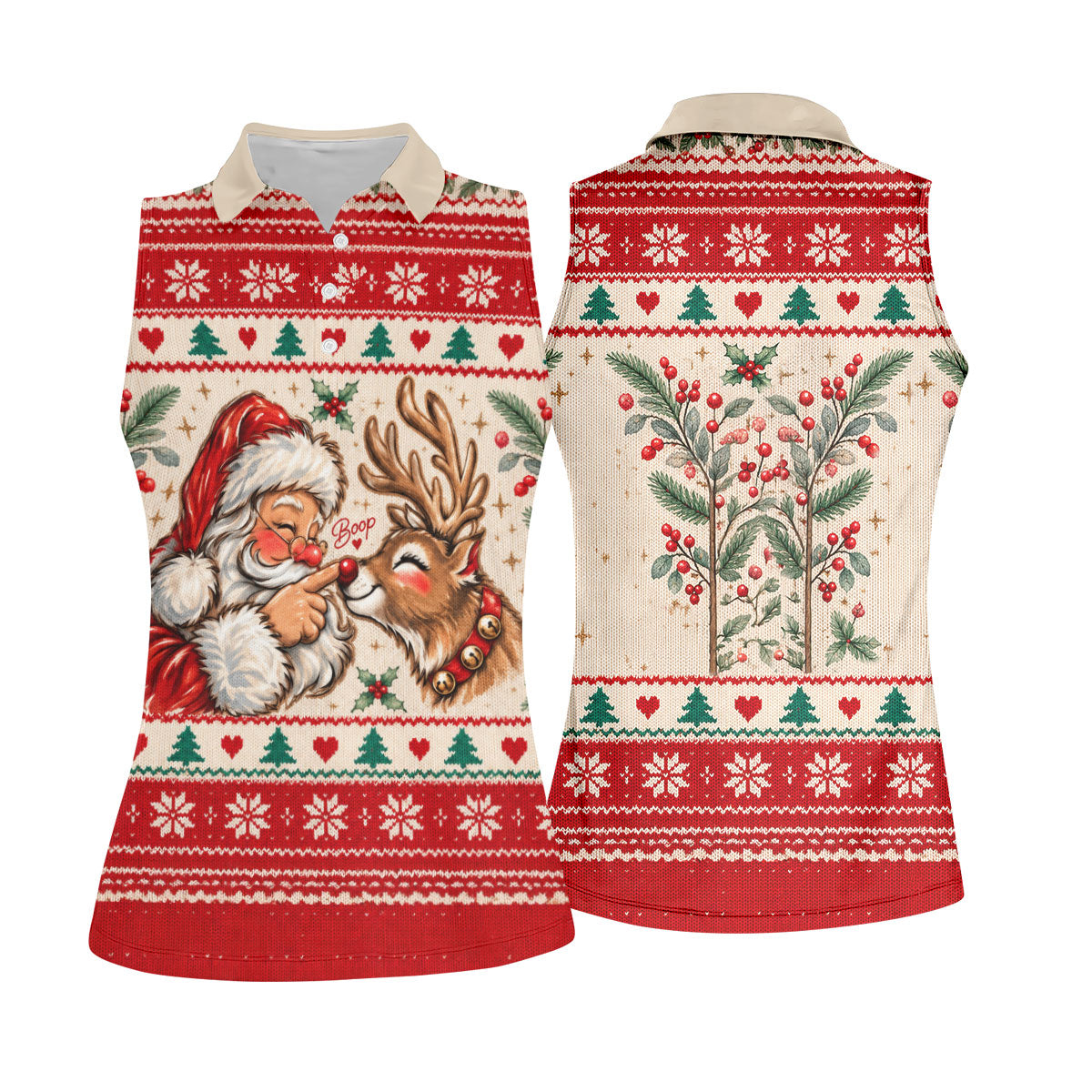 Santa Reindeer Christmas Golf Shirt, Golf Shirts For Women, Womens Golf Clothing