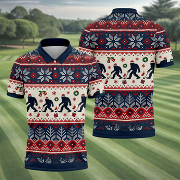 Bigfoot Santa Christmas Golf Shirt, Mens Golf Clothing, Mens Holiday Golf Shirts