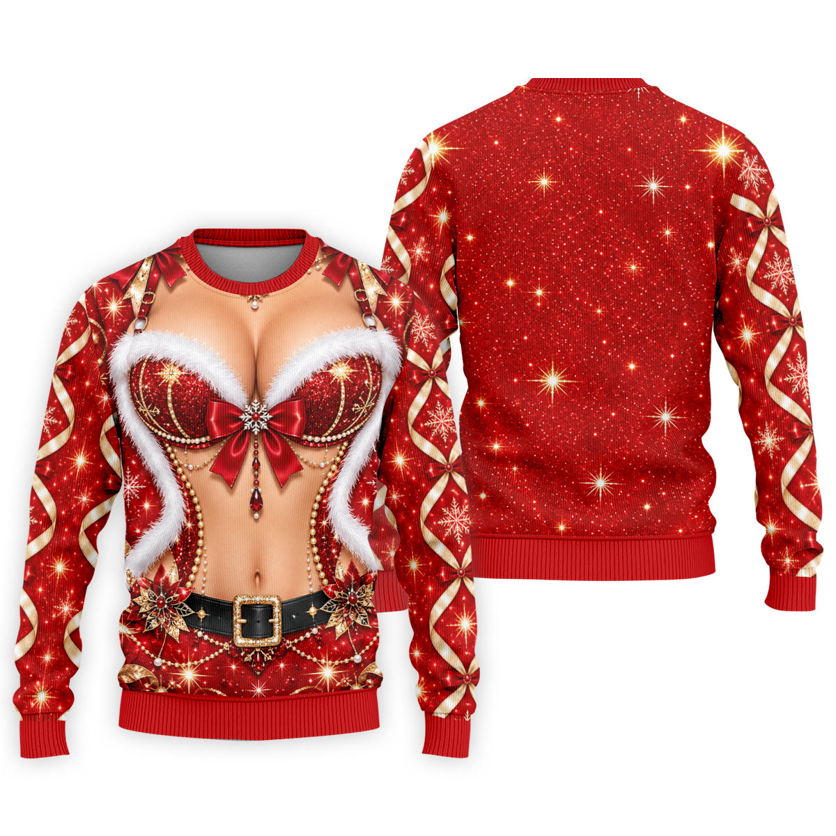 Glitter Santa Bra Fur Trim Christmas Golf Shirt, Mens Golf Shirts, Mens Golf Apparel