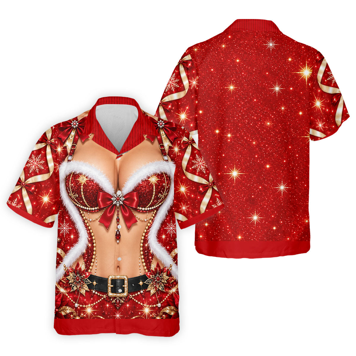 Glitter Santa Bra Fur Trim Christmas Golf Shirt, Mens Golf Shirts, Mens Golf Apparel