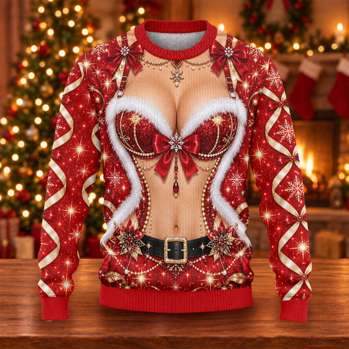 Glitter Santa Bra Fur Trim Ugly Christmas Sweater, Golf Lover Gifts, Funny Xmas Gift