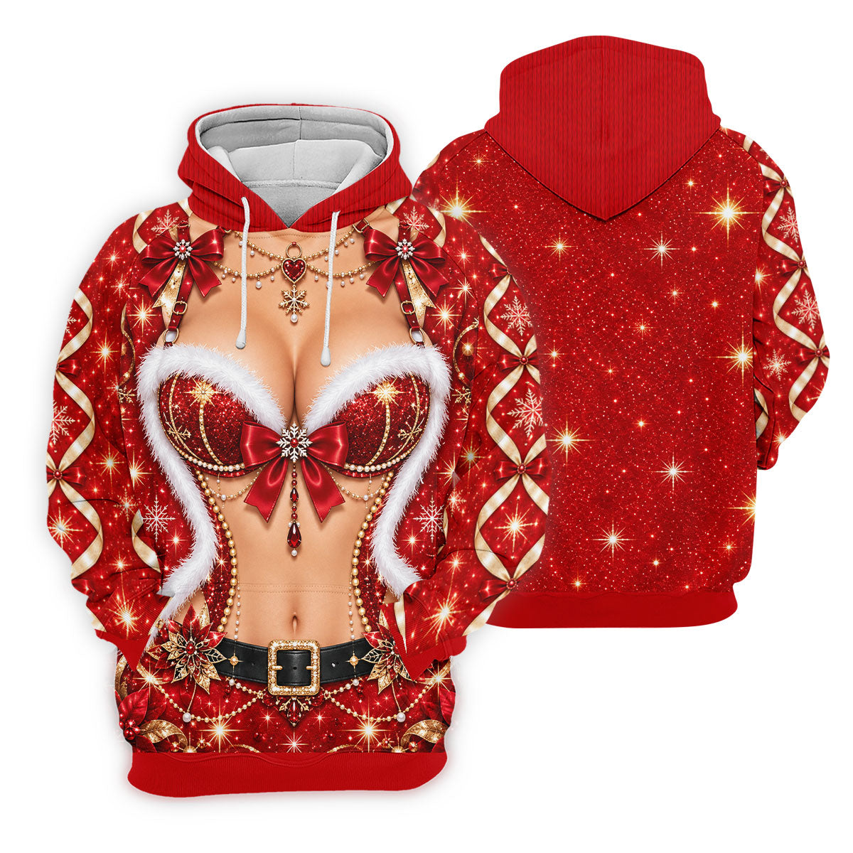 Glitter Santa Bra Fur Trim Christmas Golf Shirt, Ladies Golf Shirts, Womens Golf Tops