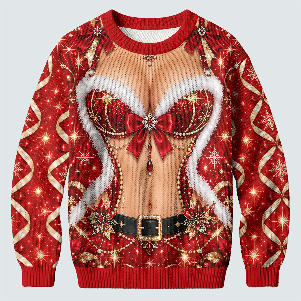 Glitter Santa Bra Fur Trim Ugly Christmas Sweater, Golf Lover Gifts, Funny Xmas Gift