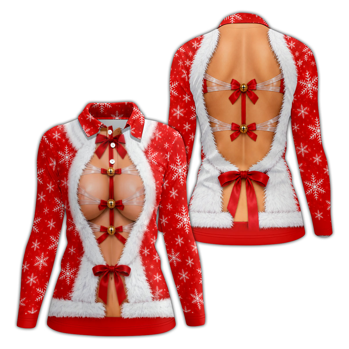 Ribbon Bells Busty Santa Christmas Golf Shirt, Womens Golf Clothing, Ladies Golf Tops