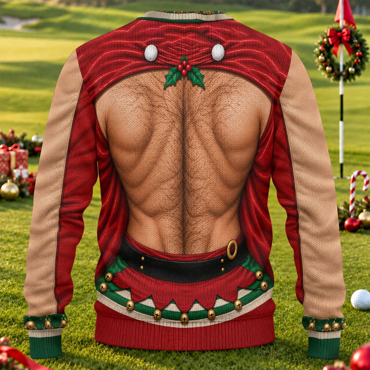 Reindeer Hairy Chest Abs Ugly Christmas Sweater, Christmas Gifts, Christmas Golf Gift