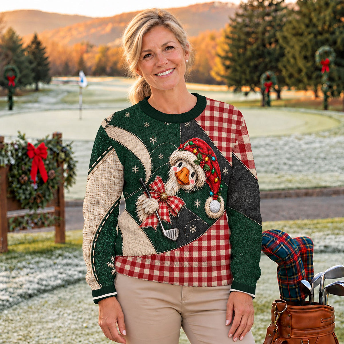 Santa Hat Goose Golfer Ugly Christmas Sweater, Funny Holiday Sweater, Christmas Gifts