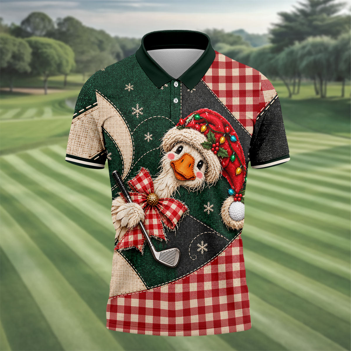 Santa Hat Goose Golfer Christmas Golf Shirt, Mens Golf Shirts, Funny Mens Golf Shirts