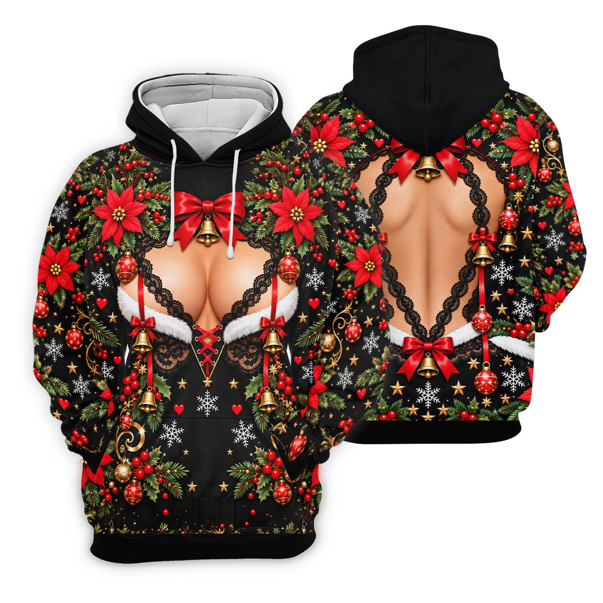 Poinsettia Busty Bells Christmas Golf Shirt, Mens Holiday Golf Shirts, Mens Golf Polo