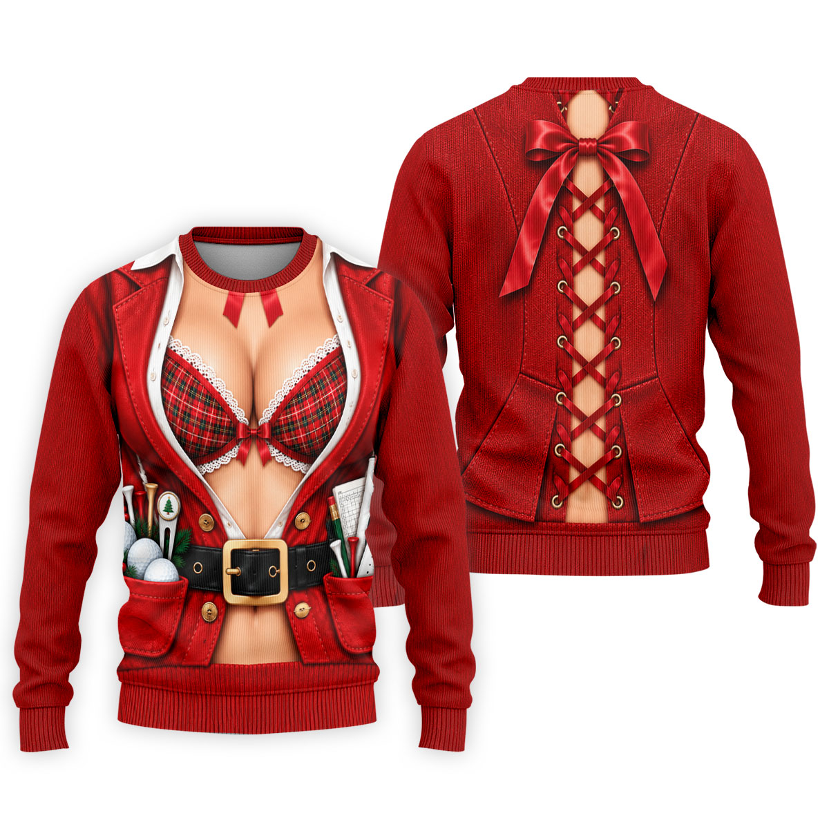 Plaid Bra Santa Suit Christmas Golf Shirt, Golf Gifts For Men, Mens Golf Clothing