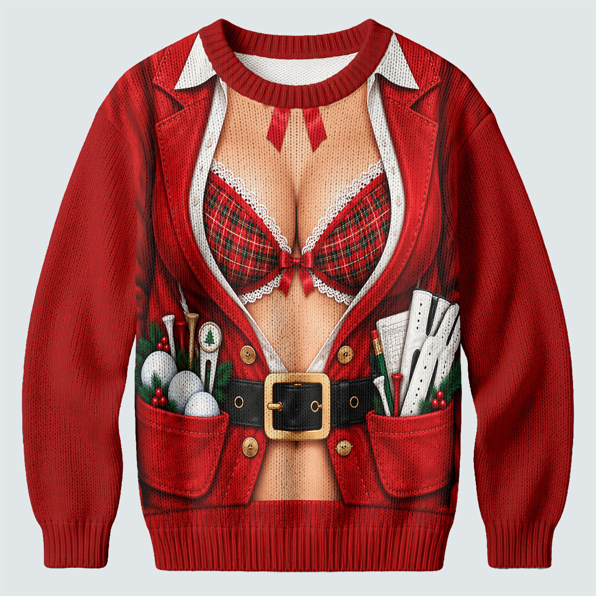 Plaid Bra Santa Suit Ugly Christmas Sweater, Christmas Golf Gift, Ugly Sweater Party
