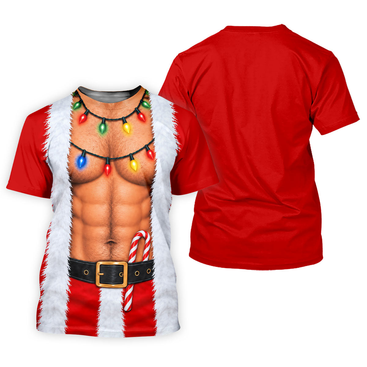 Santa Abs Lights Candy Cane Christmas Golf Shirt, Mens Golf Polo, Golf Shirts For Men