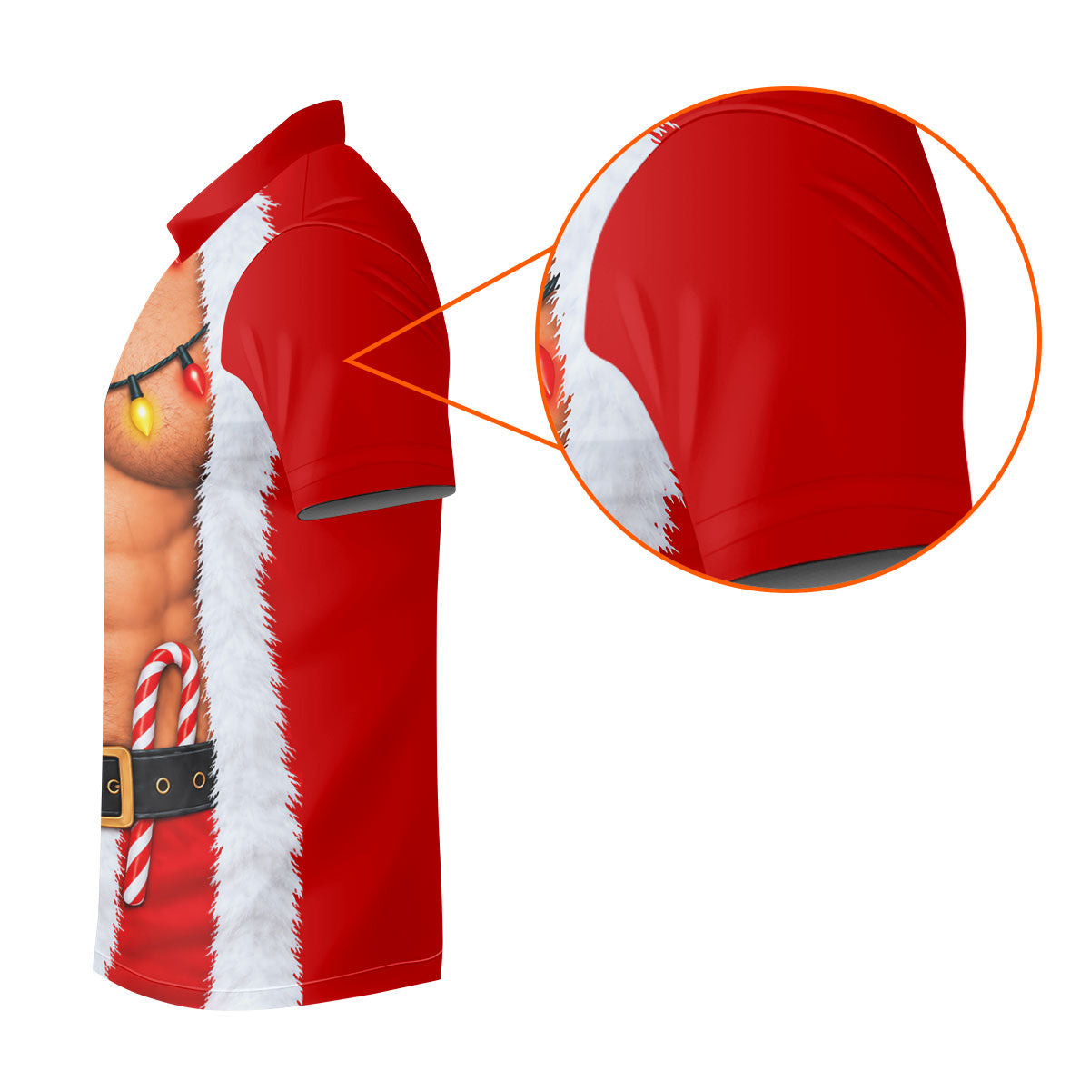 Santa Abs Lights Candy Cane Christmas Golf Shirt, Mens Golf Polo, Golf Shirts For Men