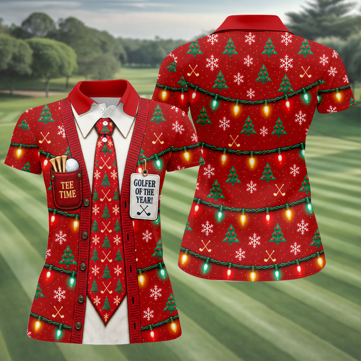 Golfer Of The Year Tie Christmas Golf Shirt, Womens Golf Apparel, Ladies Golf Apparel