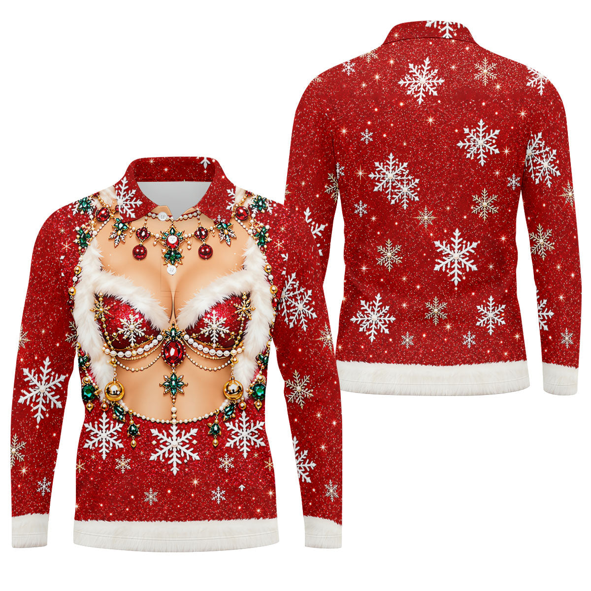 Jeweled Glitter Bra Christmas Golf Shirt, Golf Polo For Men, Mens Holiday Golf Shirts