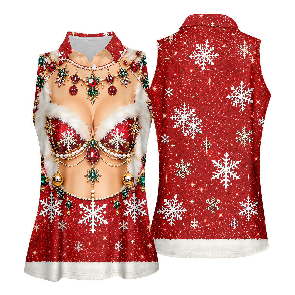 Jeweled Glitter Bra Christmas Golf Shirt, Womens Golf Apparel, Golf Shirts For Women